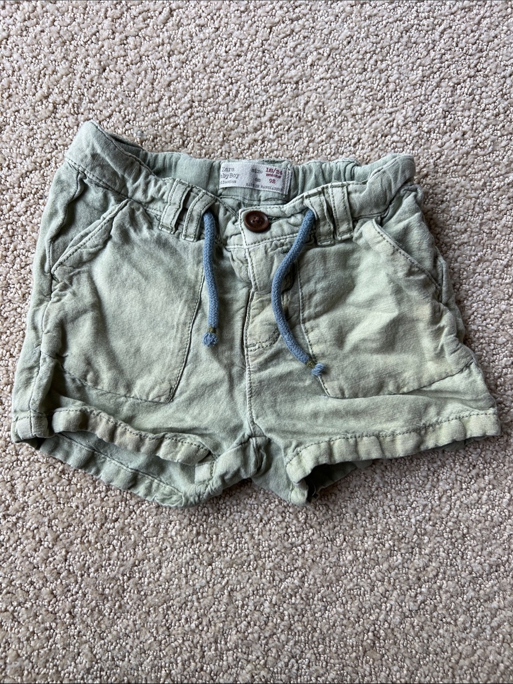Zara Light Sage Green Kids Shorts with Blue Drawstring